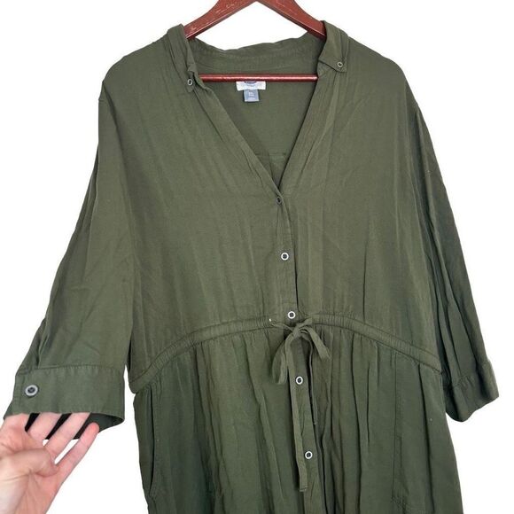 Old Navy Womens XXL Green Shirt Dress Button Front Pockets Casual Minimalist - Picture 3 of 11